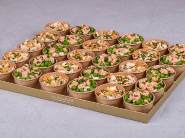 PLATEAU VERRINES LENTILLE CORAIL PETIT POIS SAUMON
